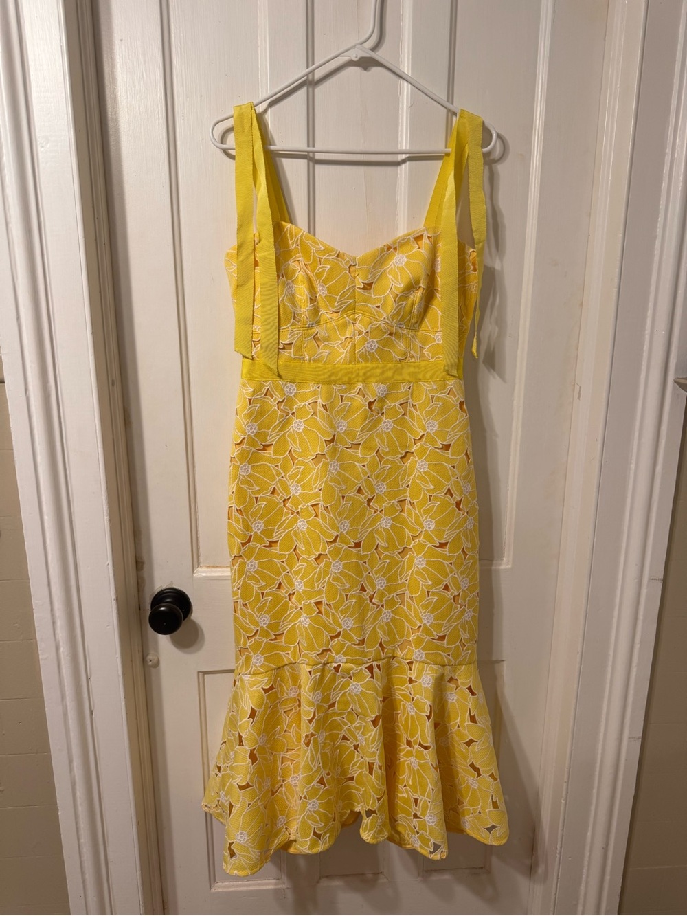 NWT J Crew Woman 4 Yellow Floral Eyelet embroidered midi Dress Bows mermaid
